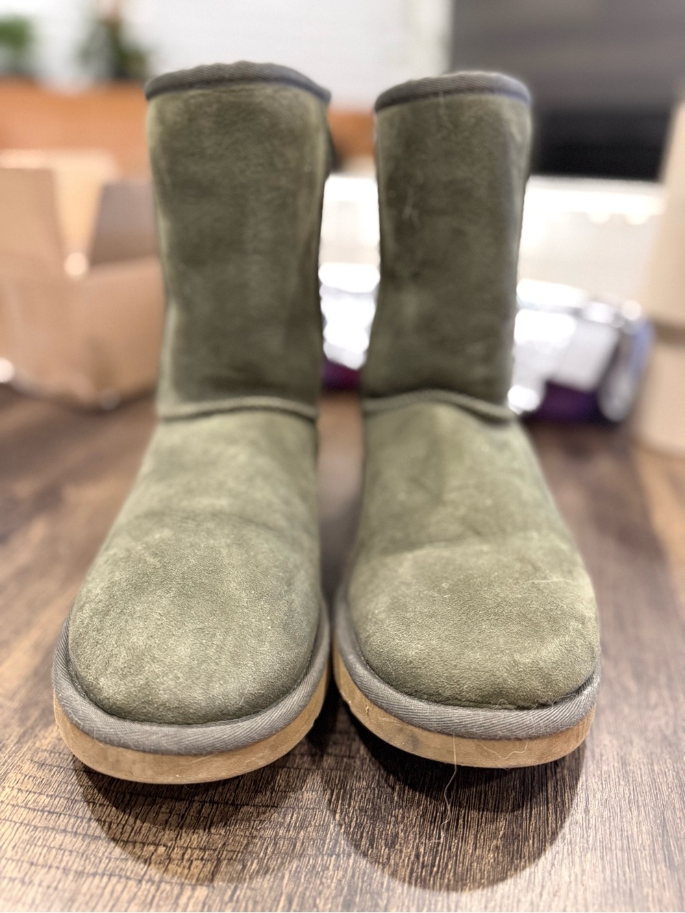 UGG Women's Short Winter Boots in Olive Green Suede